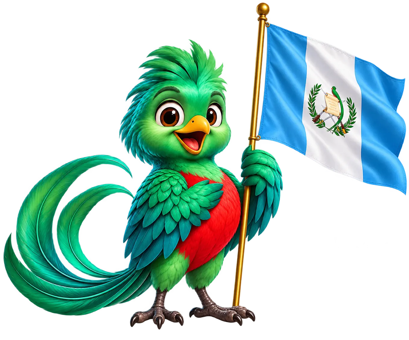 Quetzal con la bandera de Guatemala