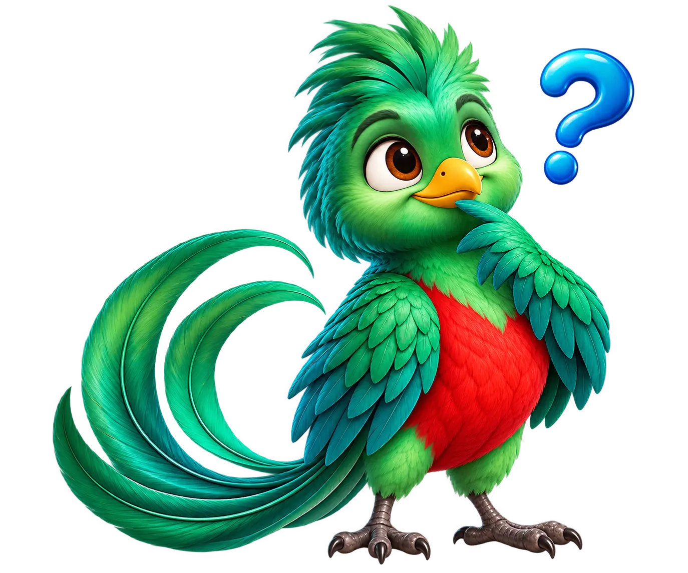 Quetzal con un signo de pregunta