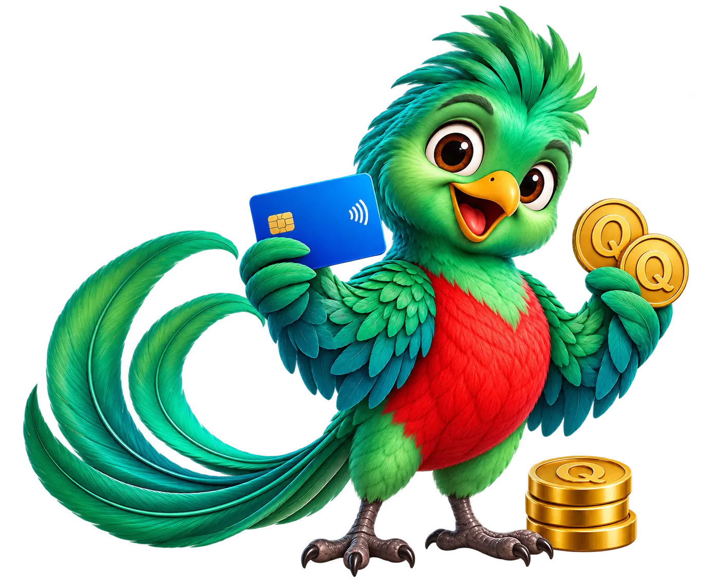 Quetzal con una tarjeta de pago